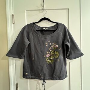 Floral Embroidered Gray Sweatshirt